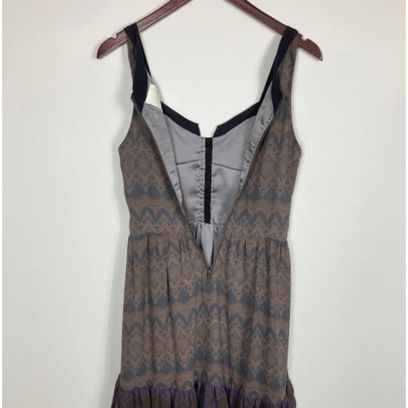 EUC LINE & DOT 100% SILK DRESS BOHO PATTERNED RUFFLE - Picture 8 of 12